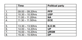 The Central Voting Bureau is pleased to announce the schedule for Postulation Day, Wednesday, November 22nd, 2023, at the House of Parliament.