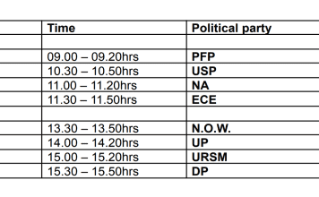 The Central Voting Bureau is pleased to announce the schedule for Postulation Day, Wednesday, November 22nd, 2023, at the House of Parliament.