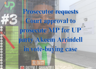 Prosecutor requests Court approval to prosecute Member of Parliament for UP party Akeem Arrindell in vote-buying case