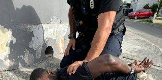 Attempted assault on police officer and destruction of police vehicle by suspect who was later apprehended by French Authorities