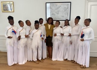 Minister Plenipotentiary Arrindell receives members of the Dance & Arts Dimensions Academy