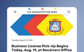 Business License Pick-Up Begins Tuesday, Aug. 19, at Receivers Office
