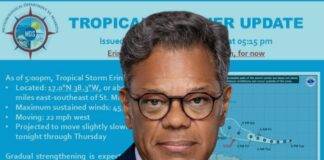 Prime Minister Urges Residents to Remain Prepared as Tropical Storm Erin Progresses Across the Atlantic