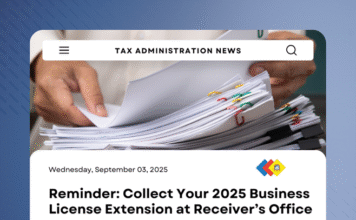 Reminder: Collect Your 2025 Business License Extension at Receiver’s Office