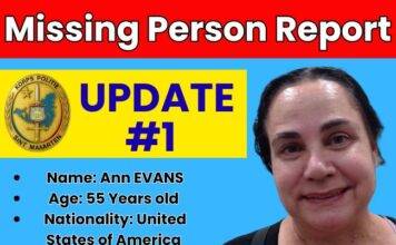 Update #1 – Missing Person: Ms. Ann EVANS a U.S. citizen