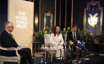 Press conference begins with the leader of Venezuela and Nobel Peace Prize @MariaCorinaYA