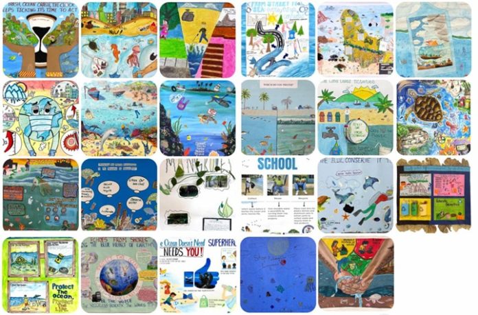 Samples of finalist submissions from the 2025 FCCA Foundation Poster Competition, featuring artwork by junior and senior students representing destinations across the Caribbean and Latin America.
