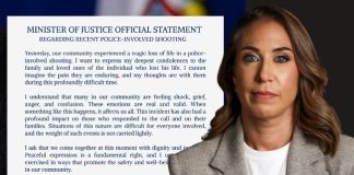Minister of Justice Official Statement Regarding Police-Involved Shooting