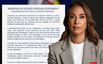Minister of Justice Official Statement Regarding Police-Involved Shooting