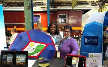 Communication Specialist Erieenne Brandao (left) and Director of Tourism Maya Pandt at TravDay 2026