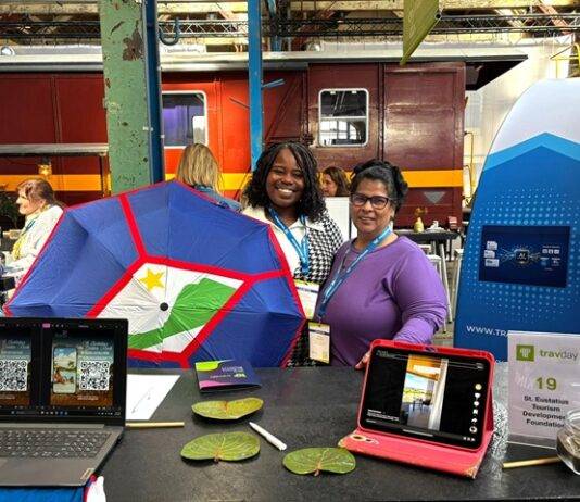 Communication Specialist Erieenne Brandao (left) and Director of Tourism Maya Pandt at TravDay 2026