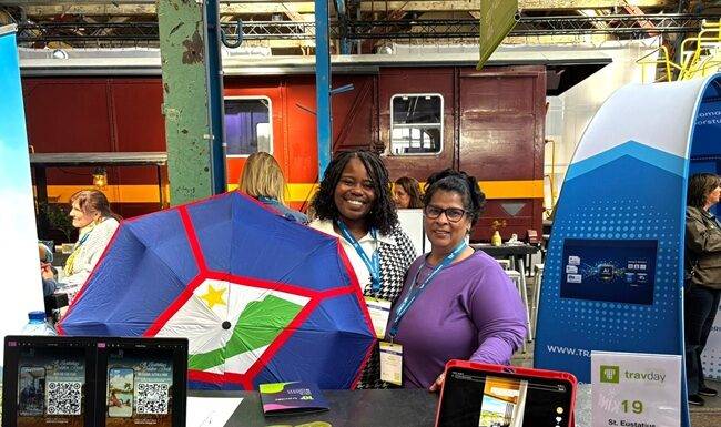 Communication Specialist Erieenne Brandao (left) and Director of Tourism Maya Pandt at TravDay 2026