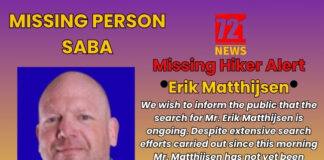 UPDATE SABA MISSING PERSON: Search for Mr. Erik Matthijsen is ongoing