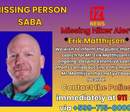 UPDATE SABA MISSING PERSON: Search for Mr. Erik Matthijsen is ongoing
