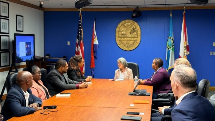 St Maarten’s delegation held meetings with the Office of the Mayor of Miami-Dade County. In photo, Grisha Heyliger-Marten is engaged in a conversation with Mayor Daniella Levine Cava.