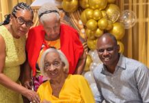 Richinel Brug congratulates Mrs. Dorothy Serrant on her remarkable 100th birthday