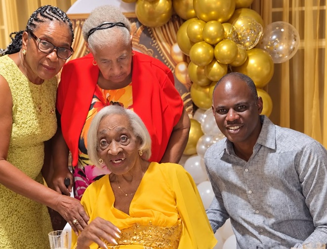 Richinel Brug congratulates Mrs. Dorothy Serrant on her remarkable 100th birthday