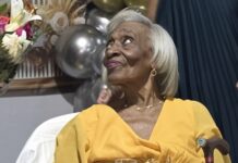 Richinel Brug congratulates Mrs. Dorothy Serrant on her remarkable 100th birthday