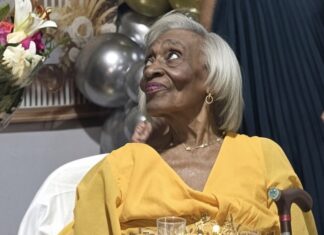 Richinel Brug congratulates Mrs. Dorothy Serrant on her remarkable 100th birthday